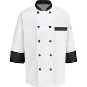 VF IMAGEWEAR Chef Designs Garnish Chef Coat, White W/Black Trim, Polyester/Cotton, S KT74BTRGS